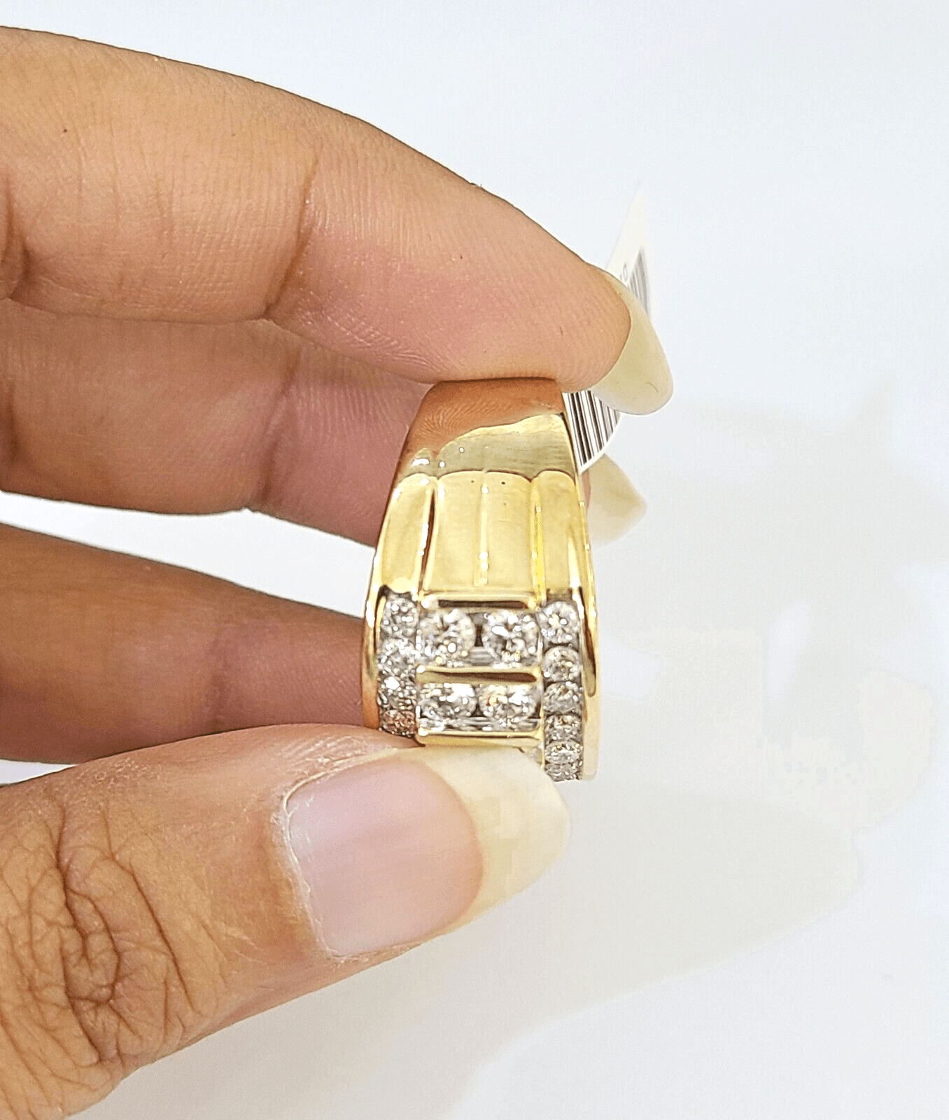 Real 10k Yellow Gold White Diamond Mens Ring Genuine Natural Creation - GoldenlinQ